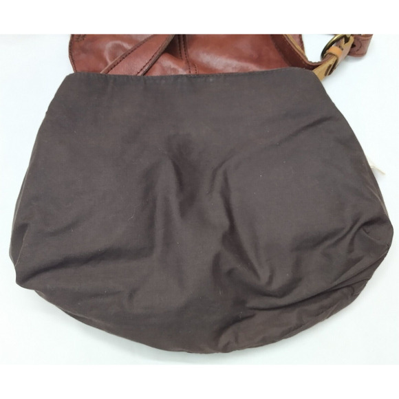 Lucky Brand Brown Leather Front Pockets Zipper Closure Shoulder Bag - Picture 9 of 13